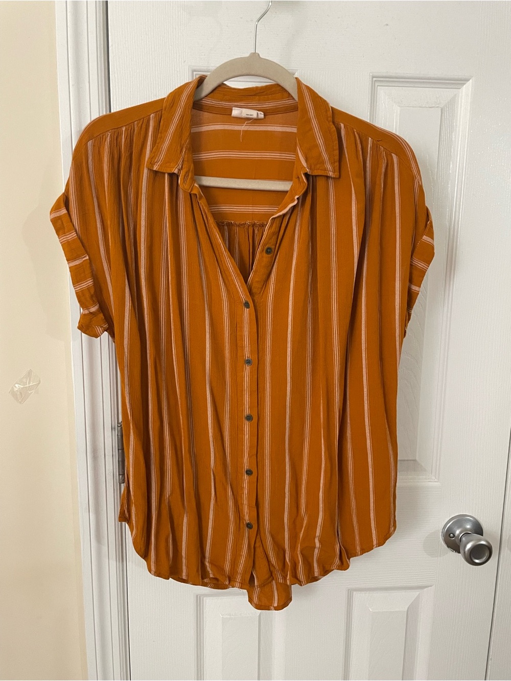 a.n.a Rust Orange Striped Button-Down Shirt